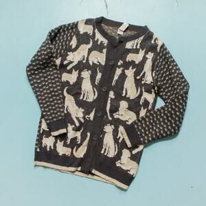 Green 3 Dog Print Thick Knit Cardigan Sweater Size Medium Made in USA